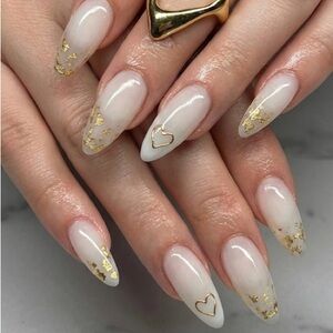 Gold Leaf Flakes | Milky White | press on nails | Handmade